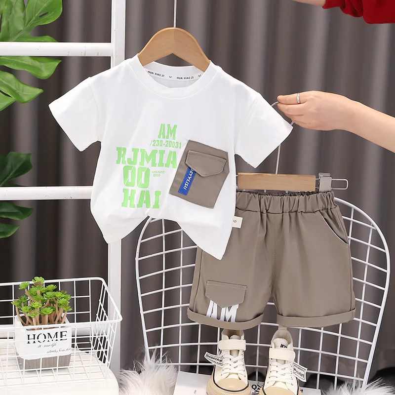 

Summer Baby Boy Clothes 9 to 12 Months Letter Printed Short Sleeve T-shirts Tops and Shorts Kids Outfit Children's Clothing Set