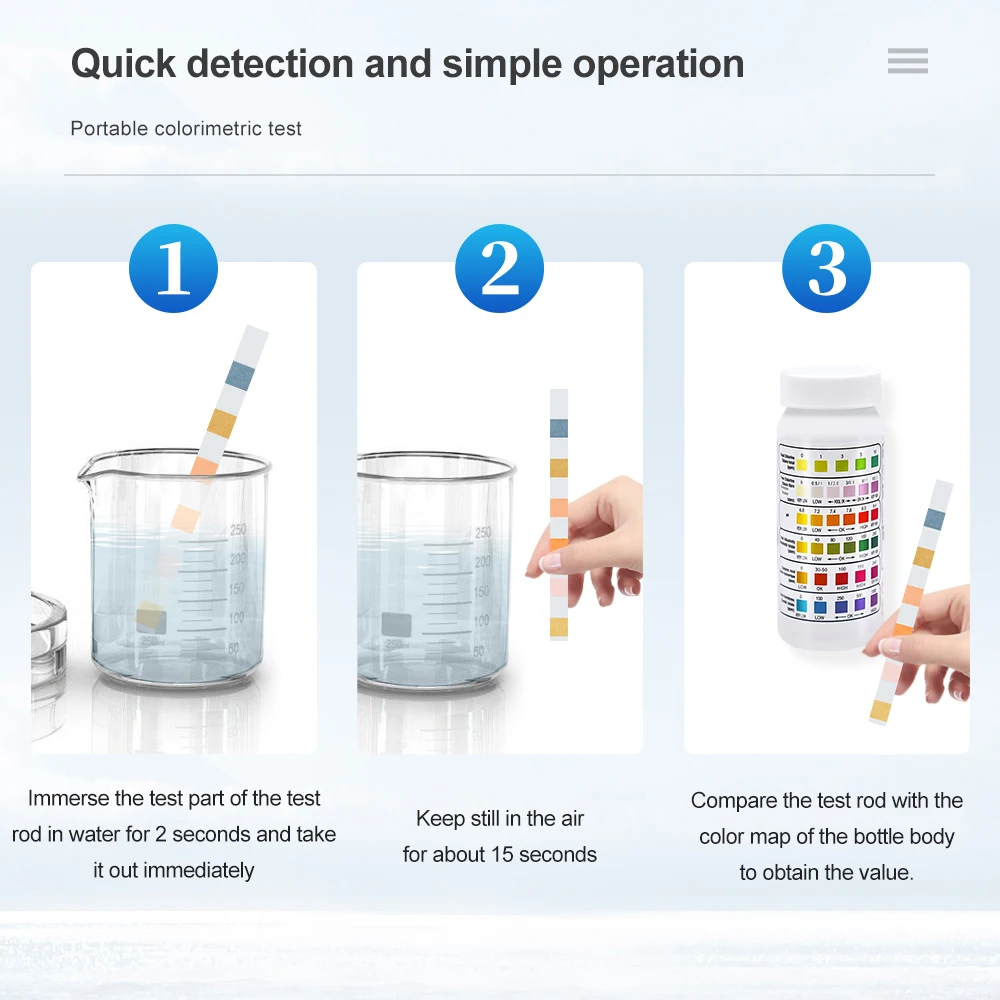 Description Picture 5 of item50 Pieces/Bottle 6 in 1 Total Bromine Chlorine Nitrite Detector Accessory pH Hardness Testers for Swimming Pool SPA Aquarium