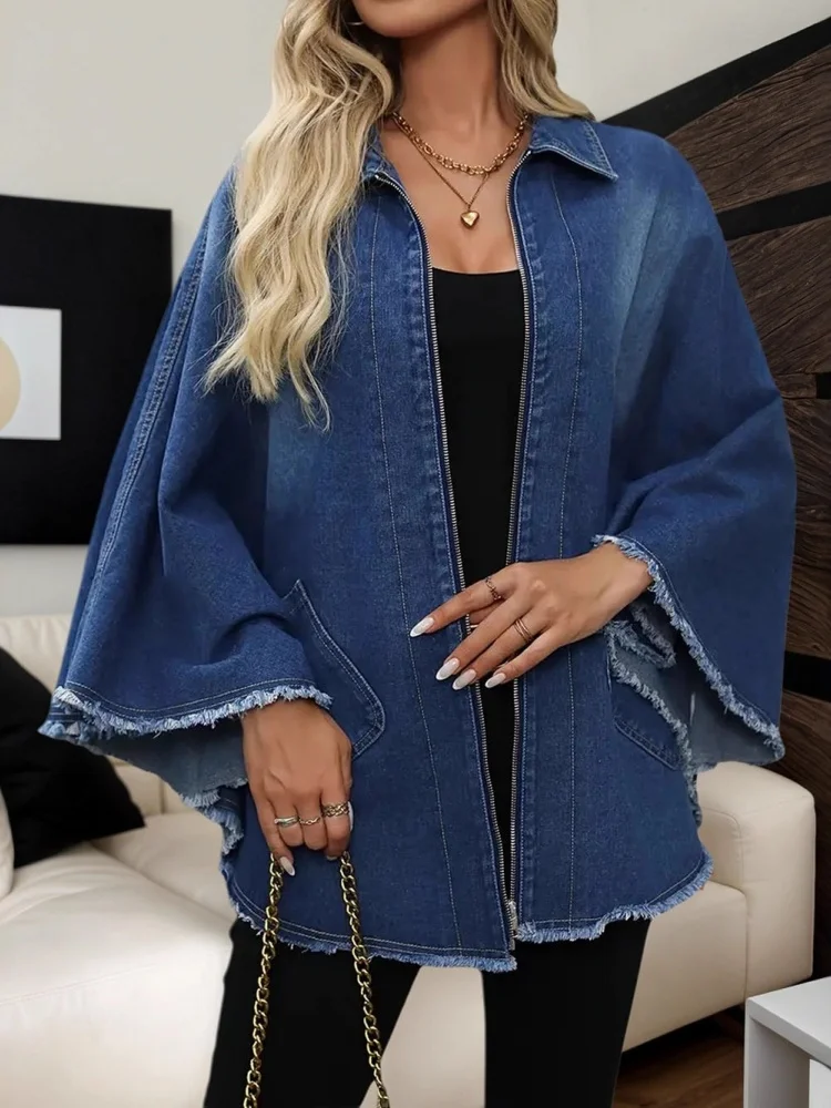 Wmstar Coat Women Wholesale European American Woman Denim Cross Border Autumn Winter Fashion Loose Lapel Batsleeve Jacket