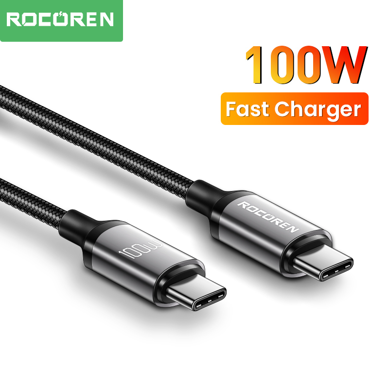 Rocoren 100W USB Type C To USB C Cable 2m PD Fast Charging Charger Wire Cord For Macbook Samsung Xiaomi Type-C USBC Cable 5A