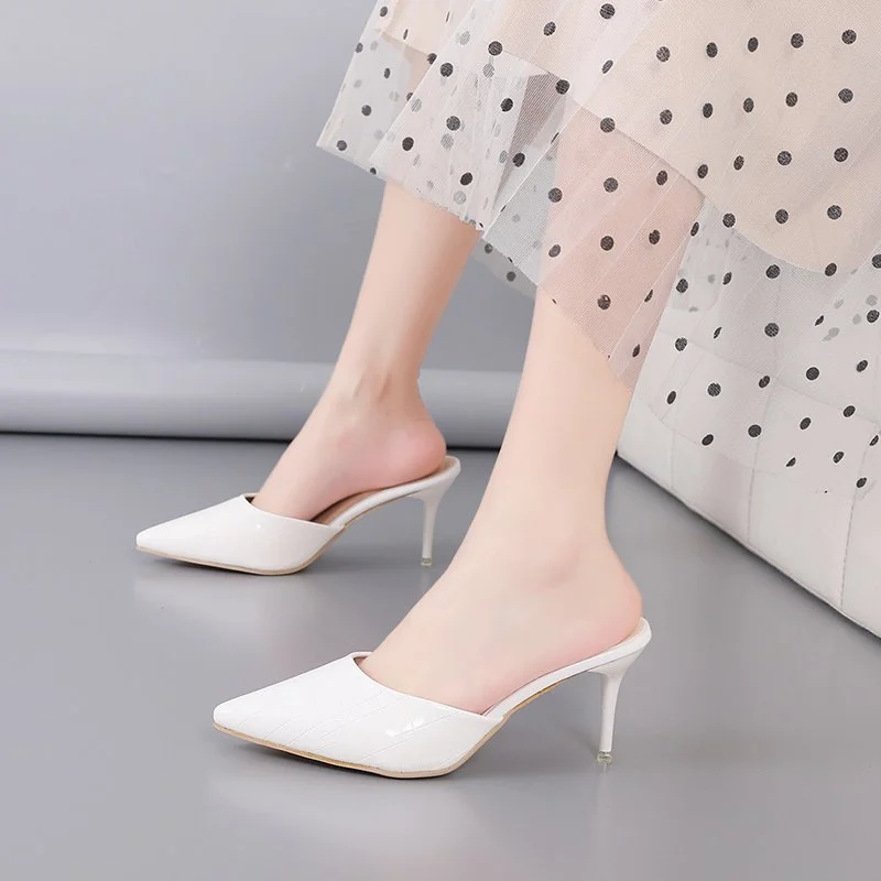 

Baotou Large Size Solid Slippers Women 2022 Summer New Female Pointy Fashion Thin Heel Versatile High Heel Shoes Women's