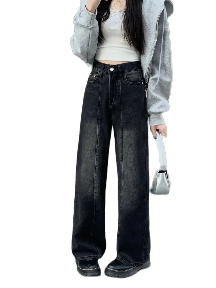 

Женские Черные Готические джинсы Y2k в стиле Харадзюку, уличная одежда, мешковатые джинсовые брюки, Широкие джинсовые брюки в стиле оверсайз, винтажная одежда на поясе