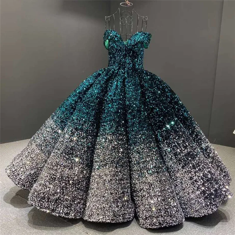 Quinceanera Dresses New Sequin Prom Dress Ball Gown Boat Neck Off The Shoulder Puffy For Vestidos Para 15 party dress quinceanera dresses