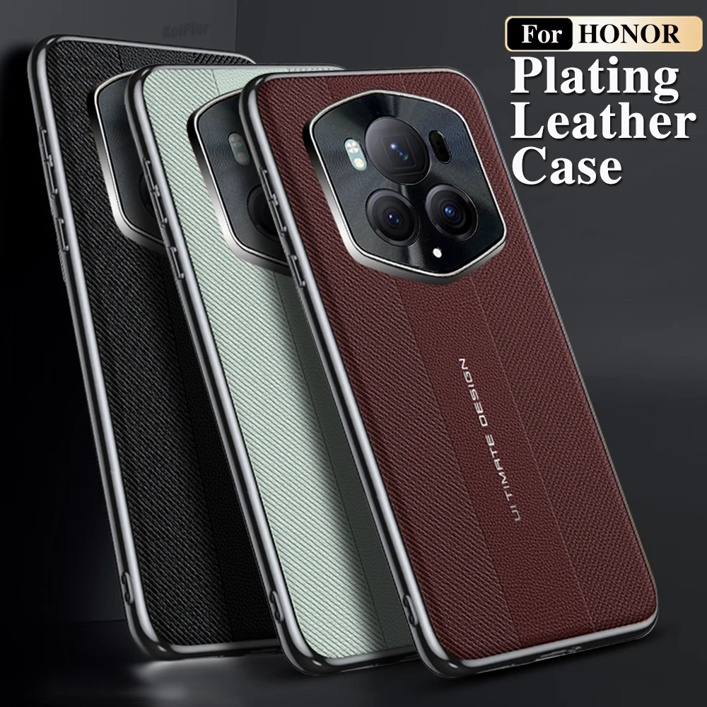 Premium Genuine Leather Shockproof Back Cover with Plating Bumper