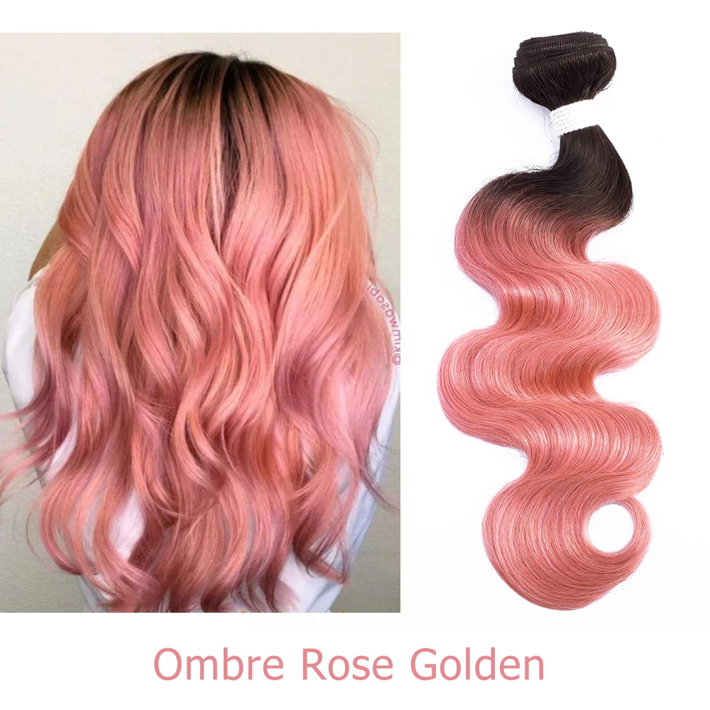1B Silver Dark Grey Pink Rose Golden Ombre Body Wave Hair Bundles Human Hair 1/3/4 Bundles Remy Weave Extension