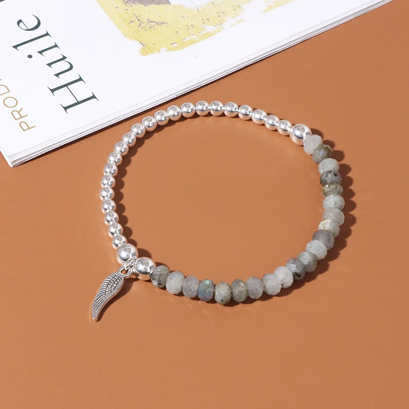 Natural Stone Rose Quartzs Gray Wings Charm Bracelet Mini Stone Beads Bracelets For Women Men Bangles Jewelry Gifts fashion bracelet fashion jewelry