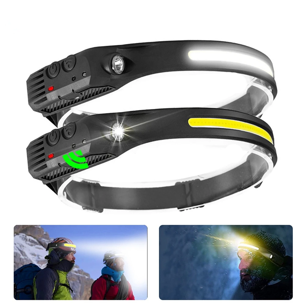 

Sensor LED Headlamp USB Rechargeable Head Torch Super Bright Fishing Camping Induction Light COB Head Lamp10 Lighting Modes