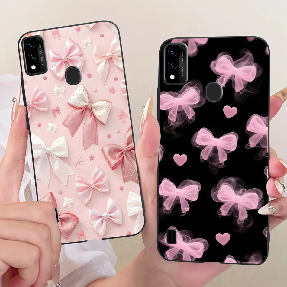 Charming Floral Butterfly Cat Black Silicone Phone Case