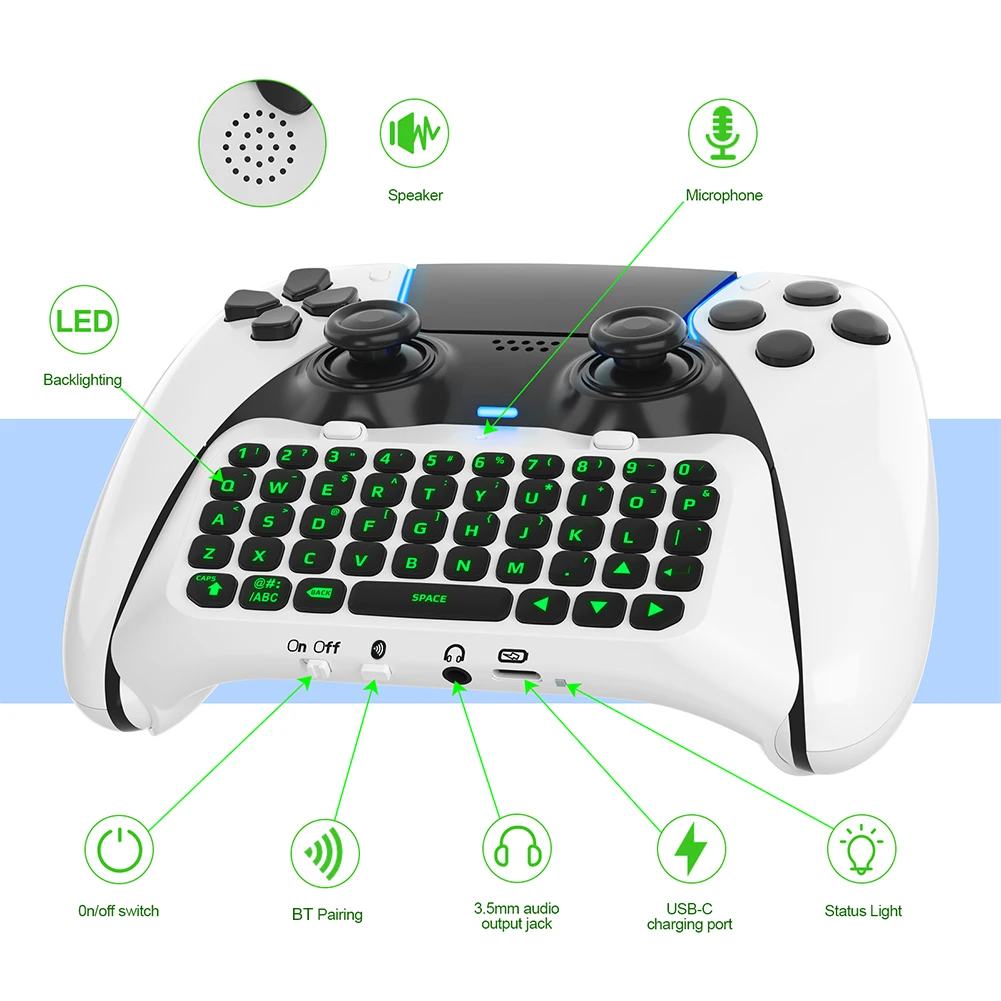 Tastiera per PlayStation 5 Wireless Bluetooth Gamepad tastiera Controller Chat Pad retroilluminazione altoparlante integrato tastiera per PS5