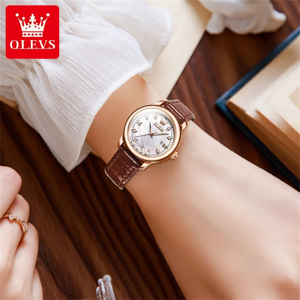 OLEVS luksusowy zestaw puzderko na prezent bransoletka damska przewijany diamenty skórzany pasek wodoodporny świecący damski zegarek kwarcowy nowy