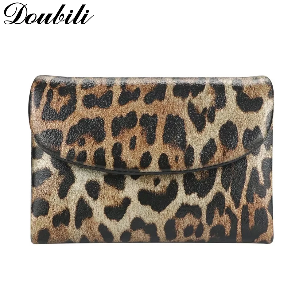 Doubili Leather leopard print wallet, fashionable women's wallet, three fold card bag, zero wallet 2