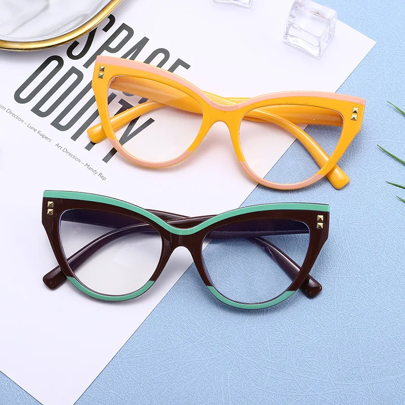 Eyeglasses Frames,Eyewear Frames,Women Glasses,Fashion Eyeglasses New Fashion Women Brand Designer Glasses For Ladies Retro Cat Eye Rivet Decoration Frame Clear Reading Computer