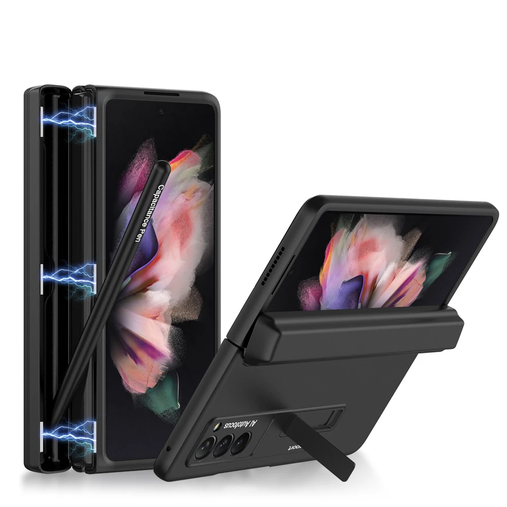 

For Samsung Galaxy Z Fold 2 5G Case Magnetic Fold Pen Holder Hinge Bracket Stand Matte Hard PC Shockproof Cover for Z Fold2 Case