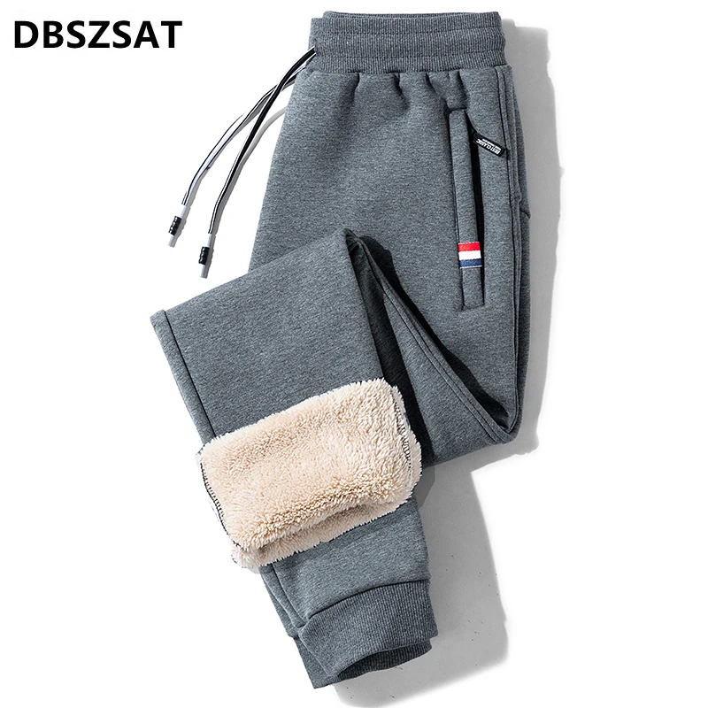 Fleece Sweatpants Men Winter Warm Lambswool Thick Casual Thermal