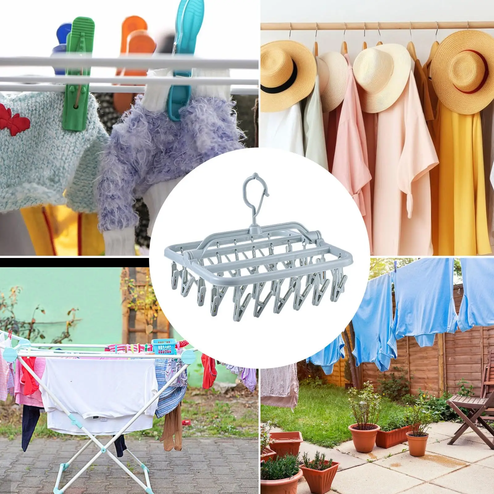 Foldable Drip Hanger with 32 Clips - Plastic Hanging Drying Rack for Clothes Underwear Socks 2