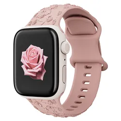 Rose Engraved Straps - 38mm 40mm 41mm (Sand Pink)
