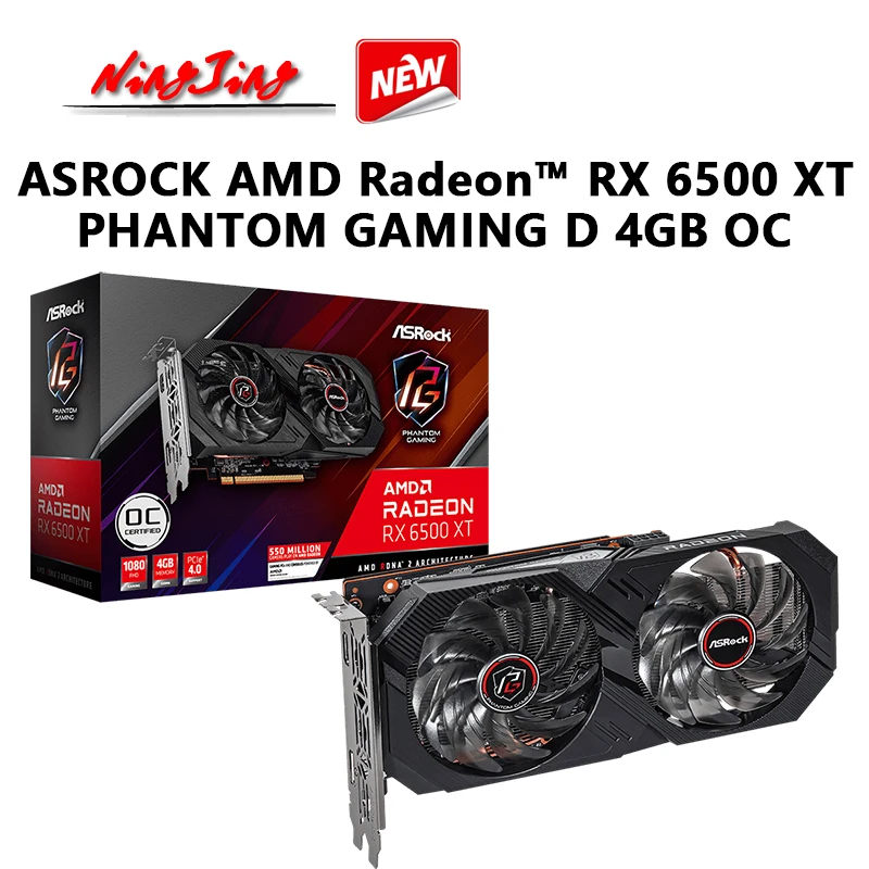 ASROCK AMD Radeon RX 6500 XT Phantom Gaming D 4GB OC NEW 6500XT 4G 18000MHz PCI® Express 4.0 x4 GDDR6 64-bit 6nm