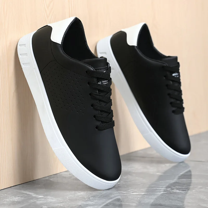 Mens White Breathable Perforated Casual Sneakers Lace Up Shoes Image 2