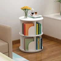 2/4-Tier Wooden Rotatable Bookshelf - 360°Display Floor Standing Storage Rack, White Multifunctional Bookshelf Organizer 1