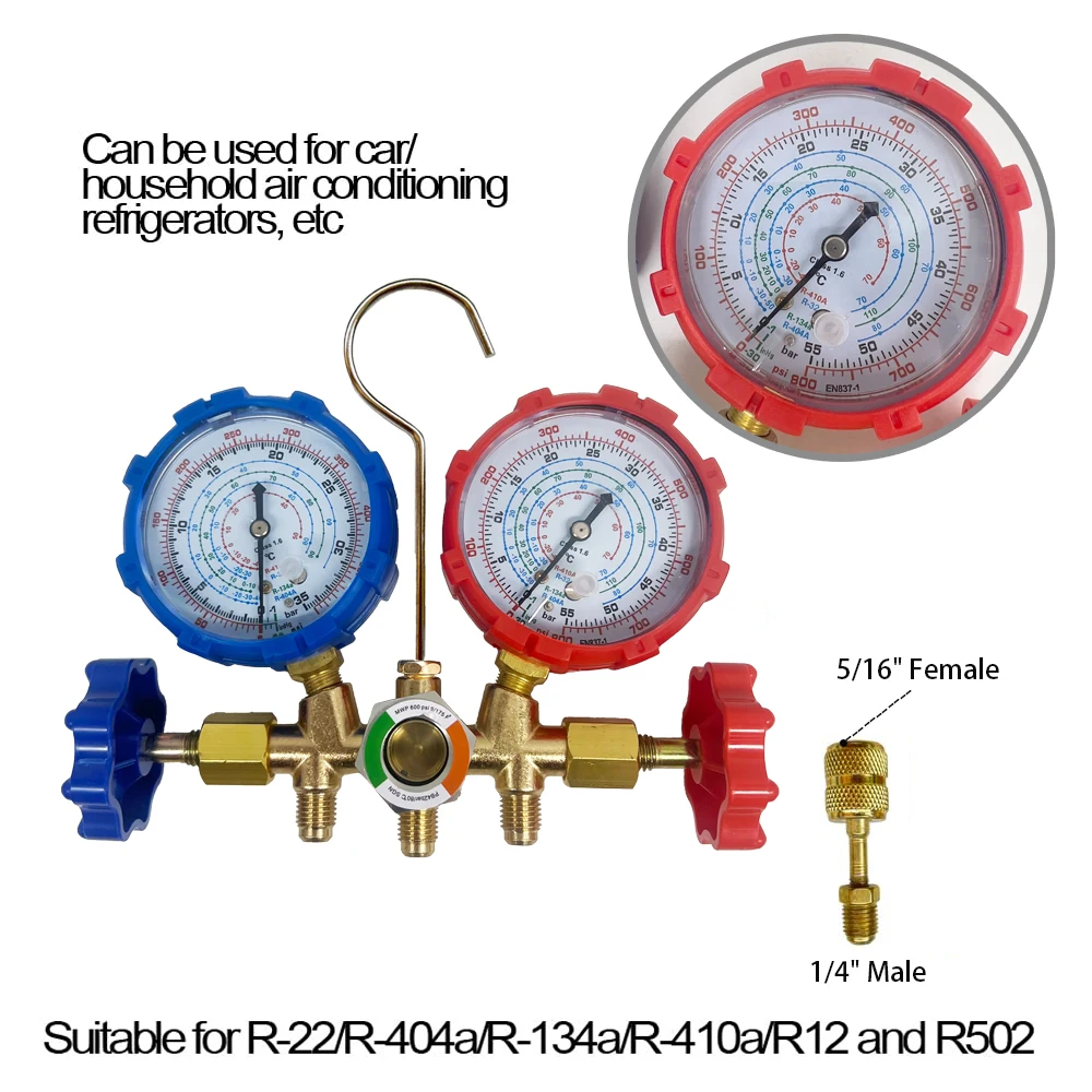 R410a 3 Way AC Diagnostic Manifold Gauge Set for Freon Charging Fits R32 R410a R