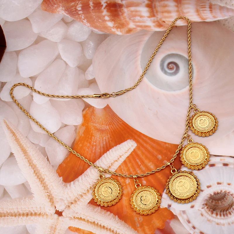 Ottoman Totem Necklace Set Gold Plated Turkish Coin Bridal Jewelry Set Middle East Wedding Muslim Sets Bijoux De Mariage Femmes