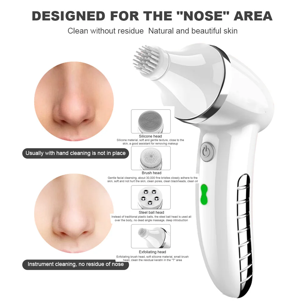 

4 In 1 Facial Cleansing Brush Silicone Deep Pore Sonic Vibration IPX6 USB Female Apparatus Nu Face Nose MiniSkin Care