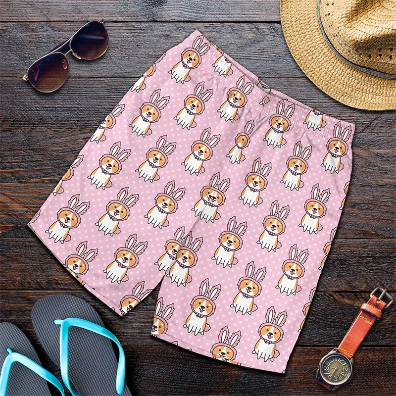 Funny Anime Corgi Graphic Beach Shorts For Men 3D Print Dogs Board Shorts Sports Gym Swim Trunks Swimsuit Homme Cool Ice Shorts 2