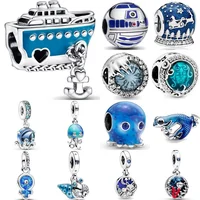 925 Silver Blue Butterfly Dragonfly Pentagram Feather Pendant Beads Suitable for European Original Bracelet DIY ExquisiteJewelry 5