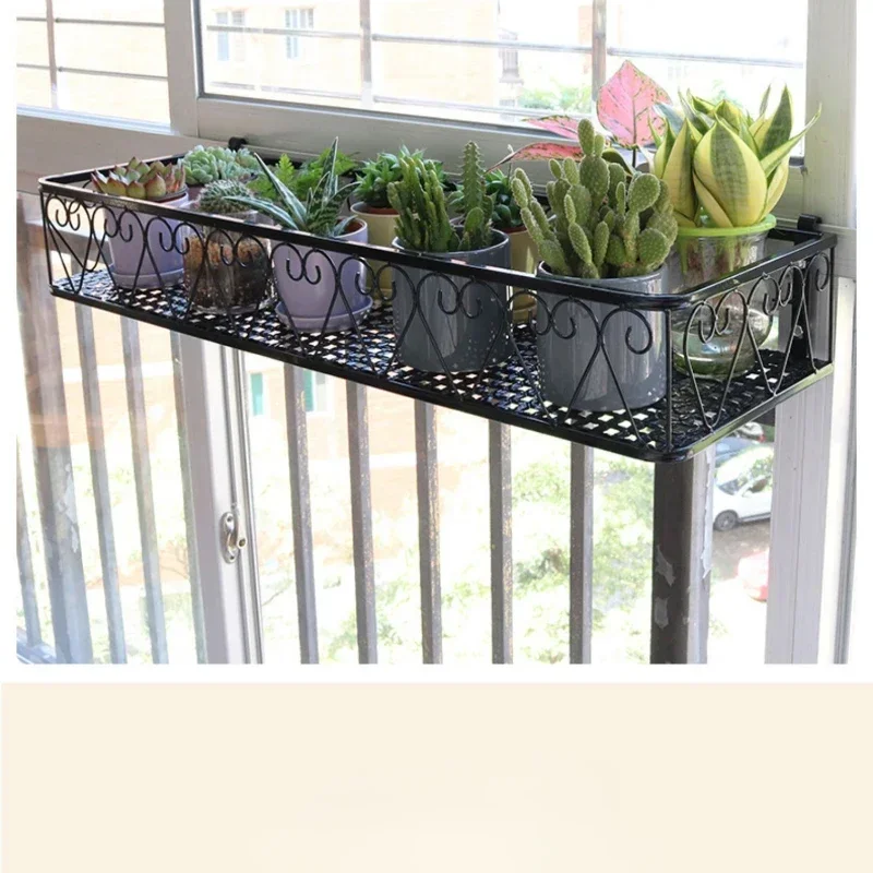 Wrought iron storage shelf, flower rack, balcony hanging plant shelf for railing, pot stand, space saving organizer