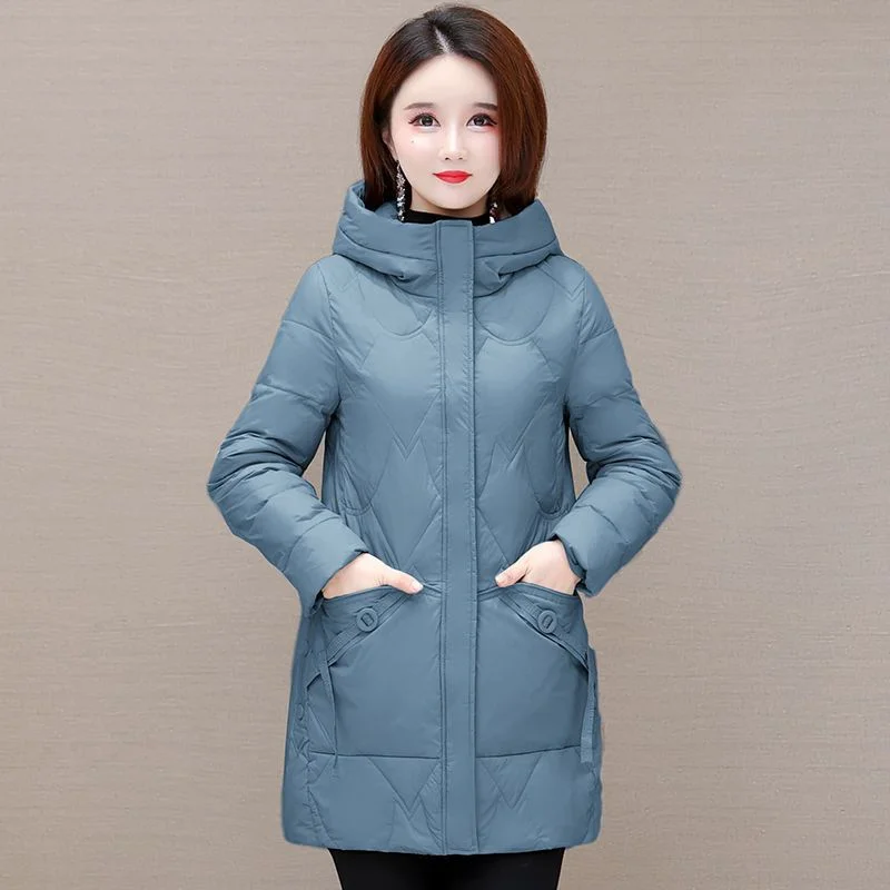 

2023 New Women Cotton Coat Winter Jacket Female Loose Thick Mid Length Version Parkas Warm Outwear Thin Hooded Overcoat