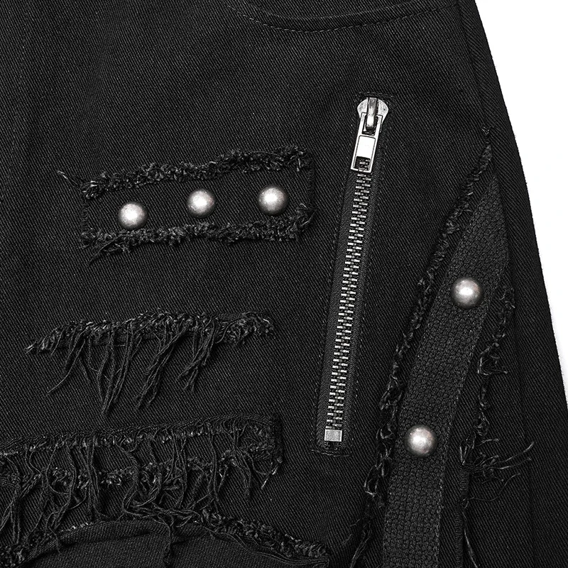 Pantaloni da uomo in finta pelle con cerniera elasticizzata, gamba larga, pantaloni da motociclista multi tasche vintage gotico Steampunk pantaloni, B# Rosso, XL