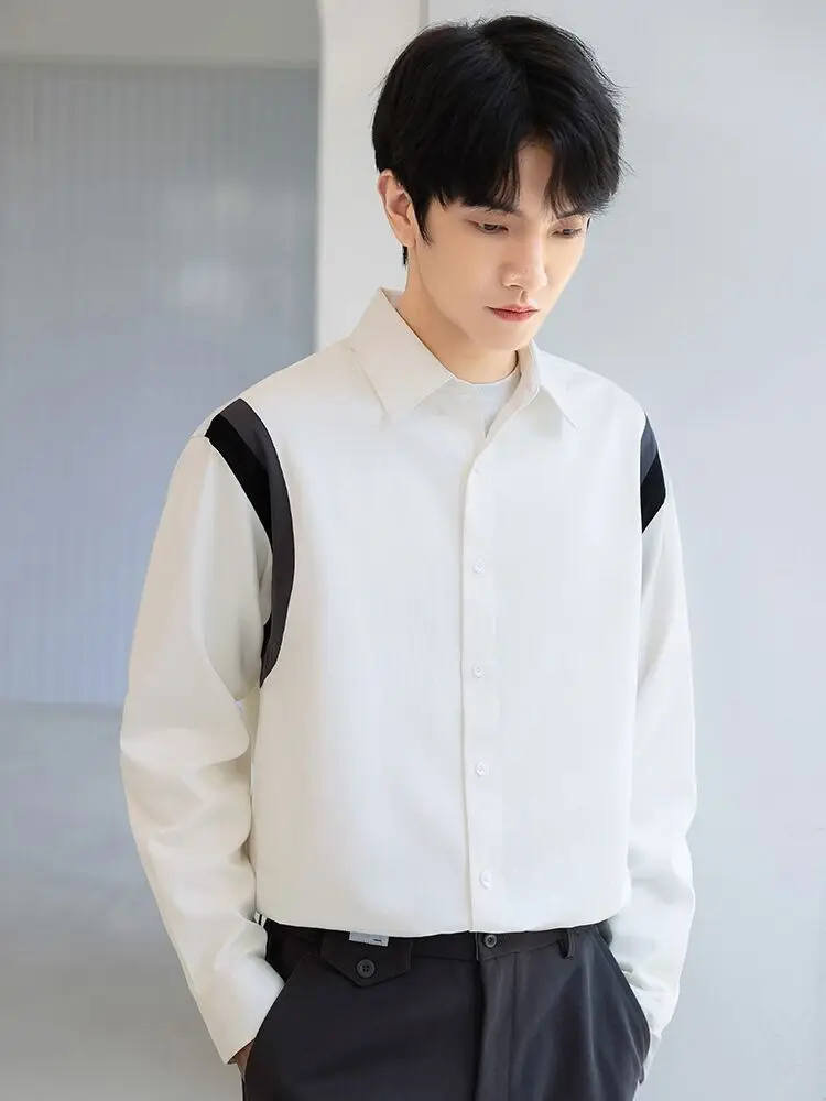 

Модная однотонная Повседневная рубашка с лацканами на пуговицах, Мужская одежда, Новинка осени 2024, универсальные топы, Свободные корейские рубашки с длинным рукавом Q91