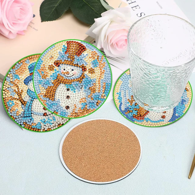 8 Pcs colored diamond art coaster set, anti slip strap bracket round  diamond painting coaster DIY crafts DIY lovers - AliExpress