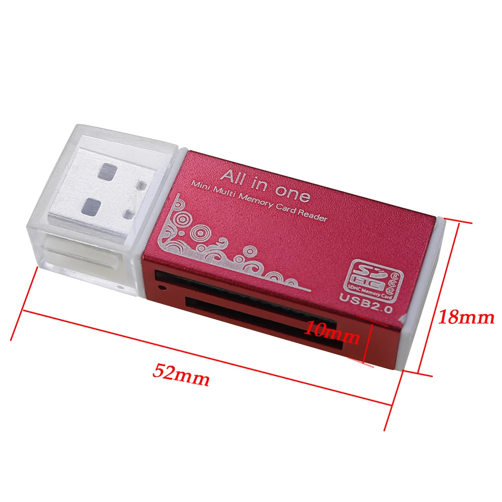 Lector de tarjetas de memoria múltiple USB2.0 4 en 1 para SD/SDHC/Mini  SD/MMC/TF (Rojo)