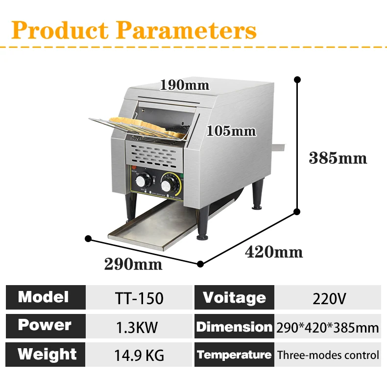 Description Picture 4 of itemProfessional Industrial Stainless Steel Toastor Manufacturer Bread/ Bun/ Burger Commercial Electric Conveyor Toasters