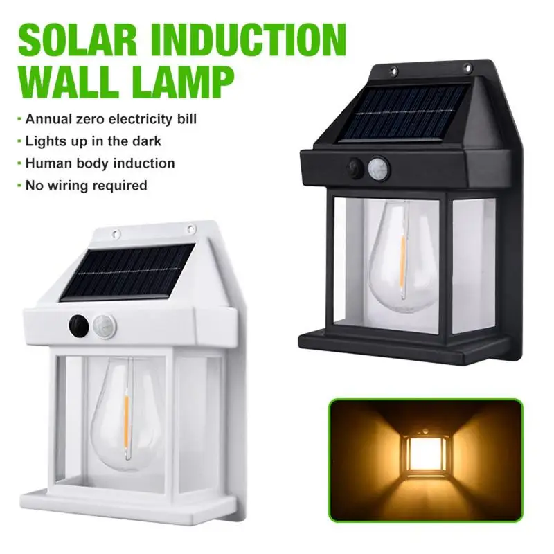 

New Solar Tungsten Filament Lamp Outdoor Waterproof Intelligent Induction Wall Lamp Courtyard Garden Villa Lighting Night Light