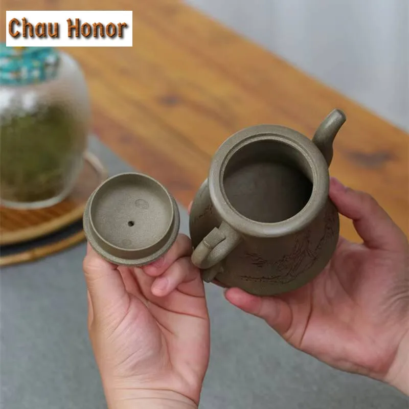 250ml Authentic Yixing Raw Ore Crab Shell Green Mud Three-legged Purple Clay Teapot Handmade Household Kung Fu Teaset Customized