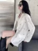 Women Casual Blazer Jacket With Letter Embellishment Design Spring Autumn New Long Sleeve Single Breasted Loose Suit Coat Female 6