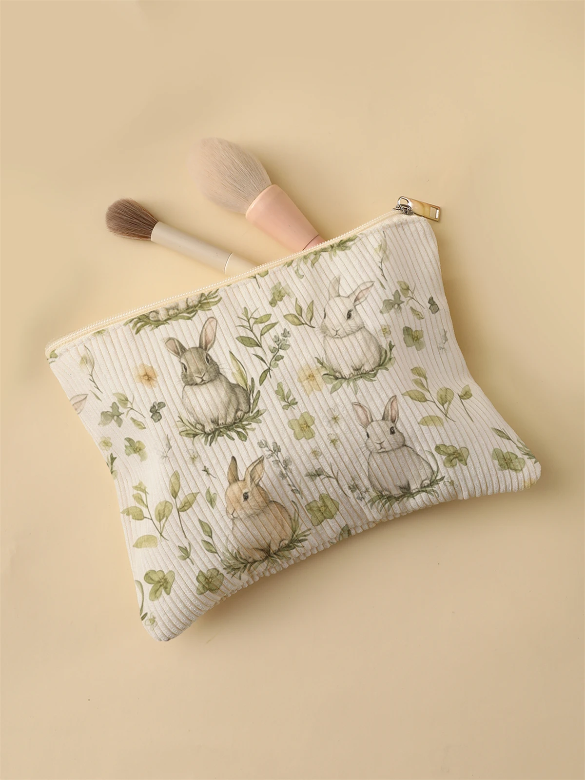 Women's Corduroy Travel Cosmetic Bag Portable Large Capacity Makeup Storage Organizer Zipper Clutch Purse Make up Bag