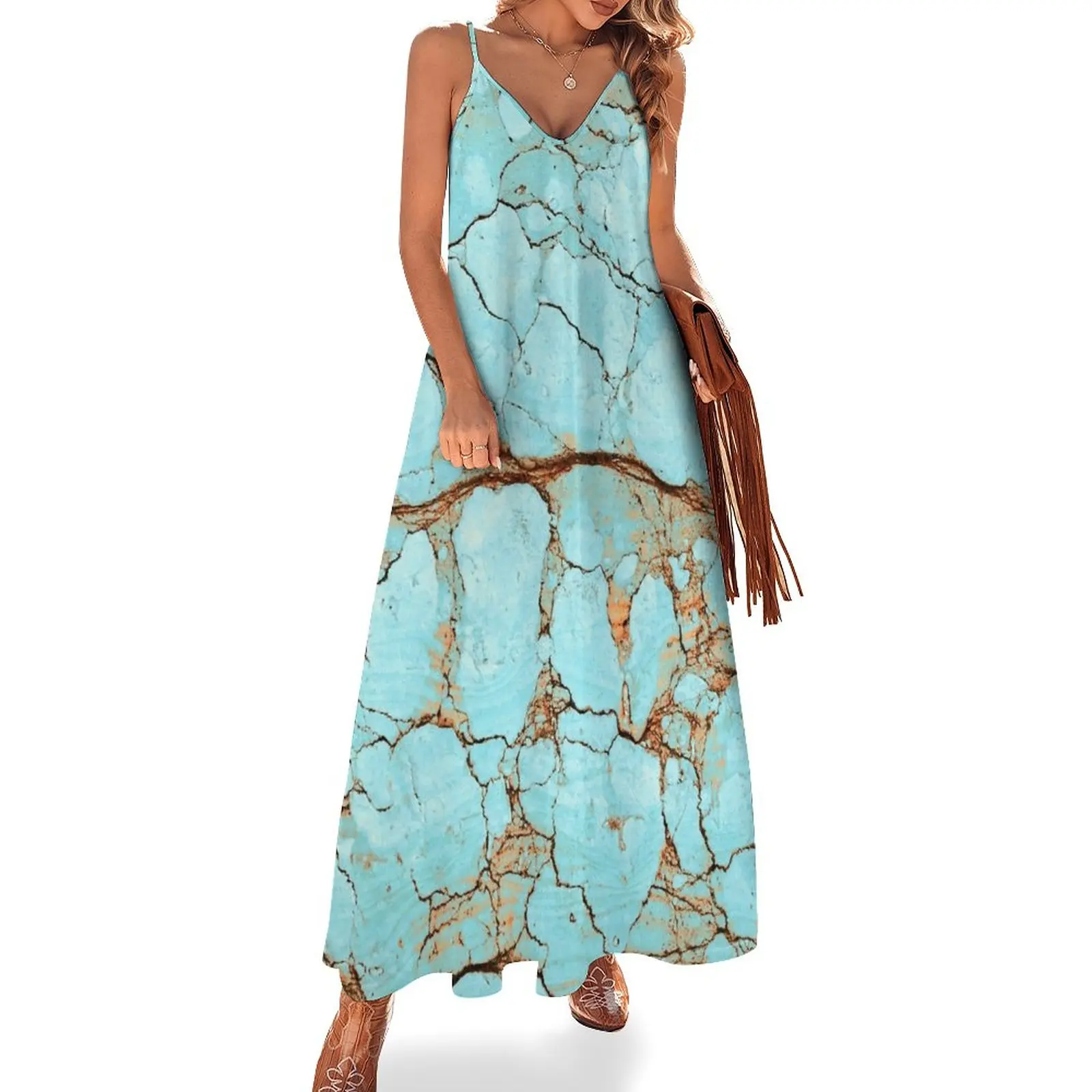 

Rusty Cracked Turquoise Sleeveless Dress Woman fashion ladies dresses for women 2023 evening dresses women