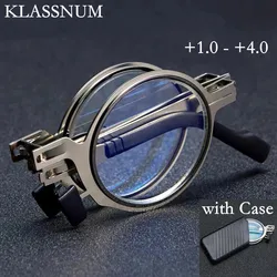 1Pc Blue Anti-Light Reading Glasses Men Metal Foldable Presbyopia Spectacles Frame Cooling Glasses with Case +1.0 +2.0 +3.0 +4.0
