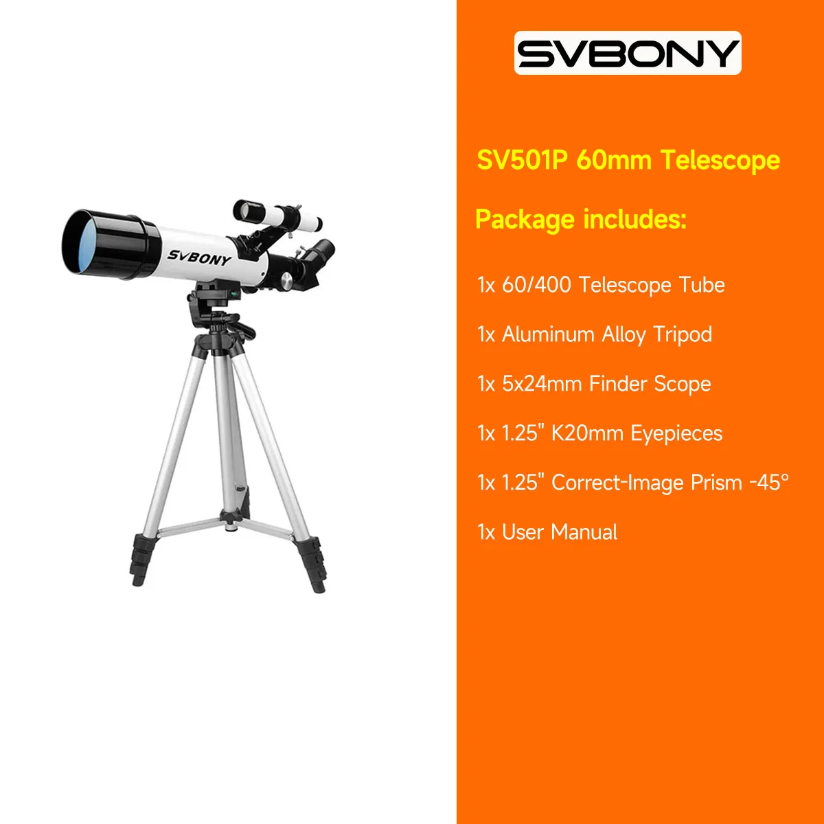 Télescope SVBONY SV501P 70/400 - Réfracteur Pour Débutant, Observation Lune Et Planètes