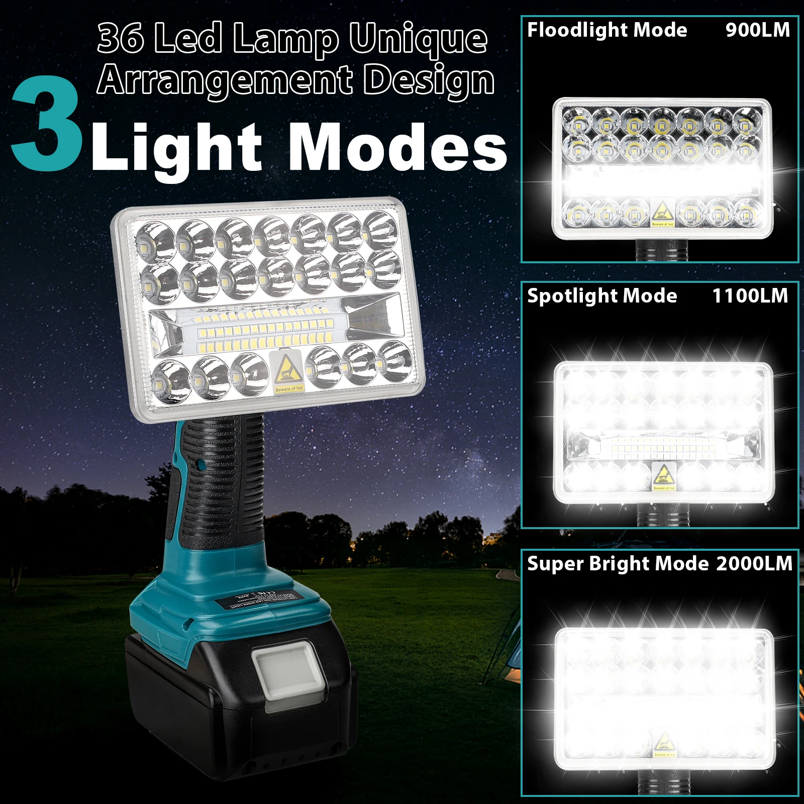 2000LM 18W Lantern Lamp 5 Inch Cordless LED Work Light For Makita/Dewalt/Milwaukee/Craftsman/Ryobi/Black&Decker Li-ion Battery