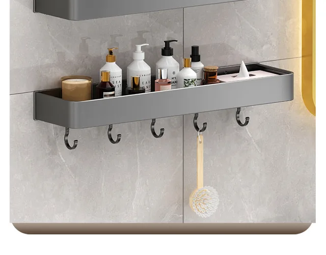 Bathroom Shelf No Hole Gunmetal Double Space Aluminium Toilet Wall Mounted  Top Steel Storage High Quality