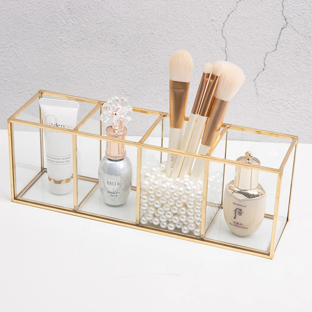 Nordic Transparent Painting Grid Glass Storage Tank Box Luxury Modern Container Makeup Cosmetics Storage Brush Storage Hot Sale 4