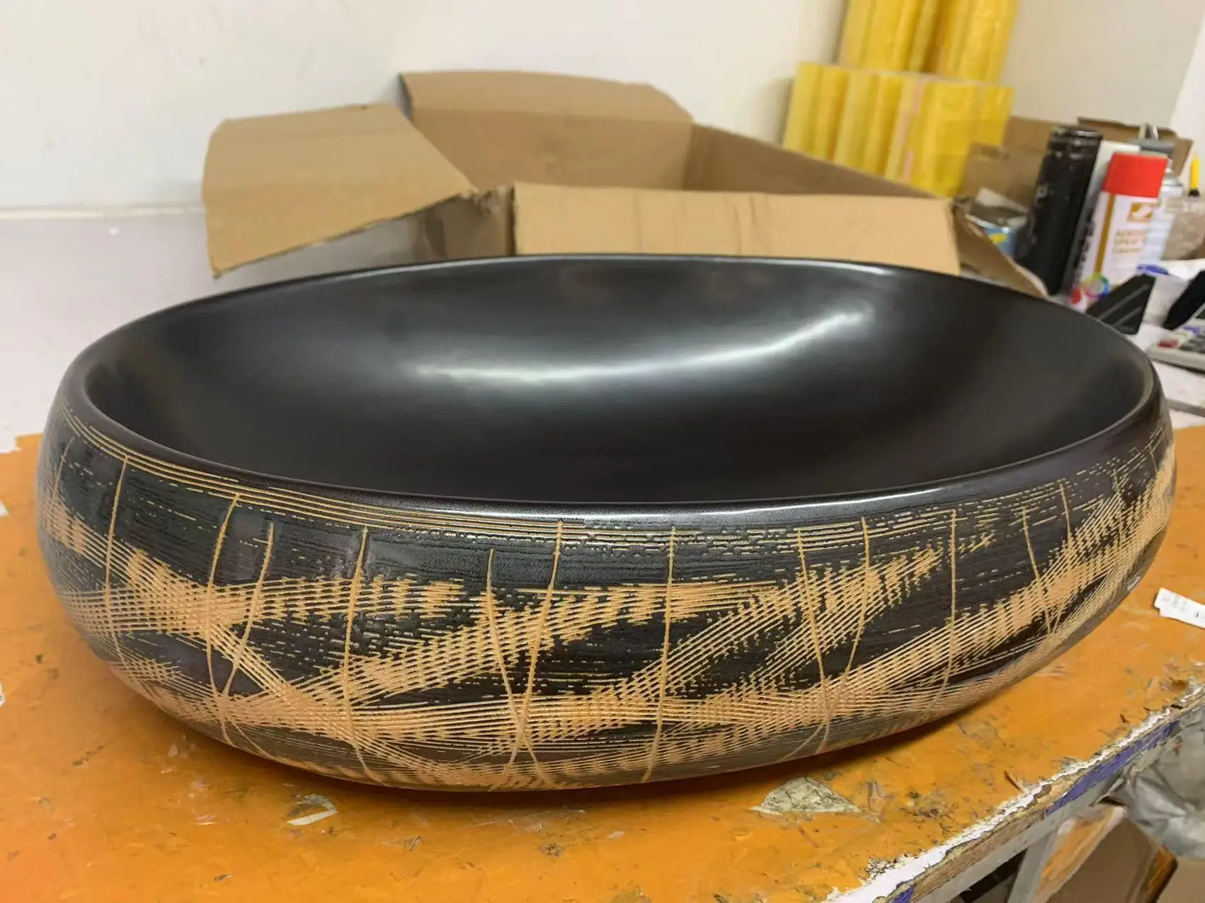 JS-B0097/JS-B0098/JS-B0099/JS-B0100 European Style Oval Basin Handmade Ceramic Sink Hand Washing Basin Bowl Above Counter