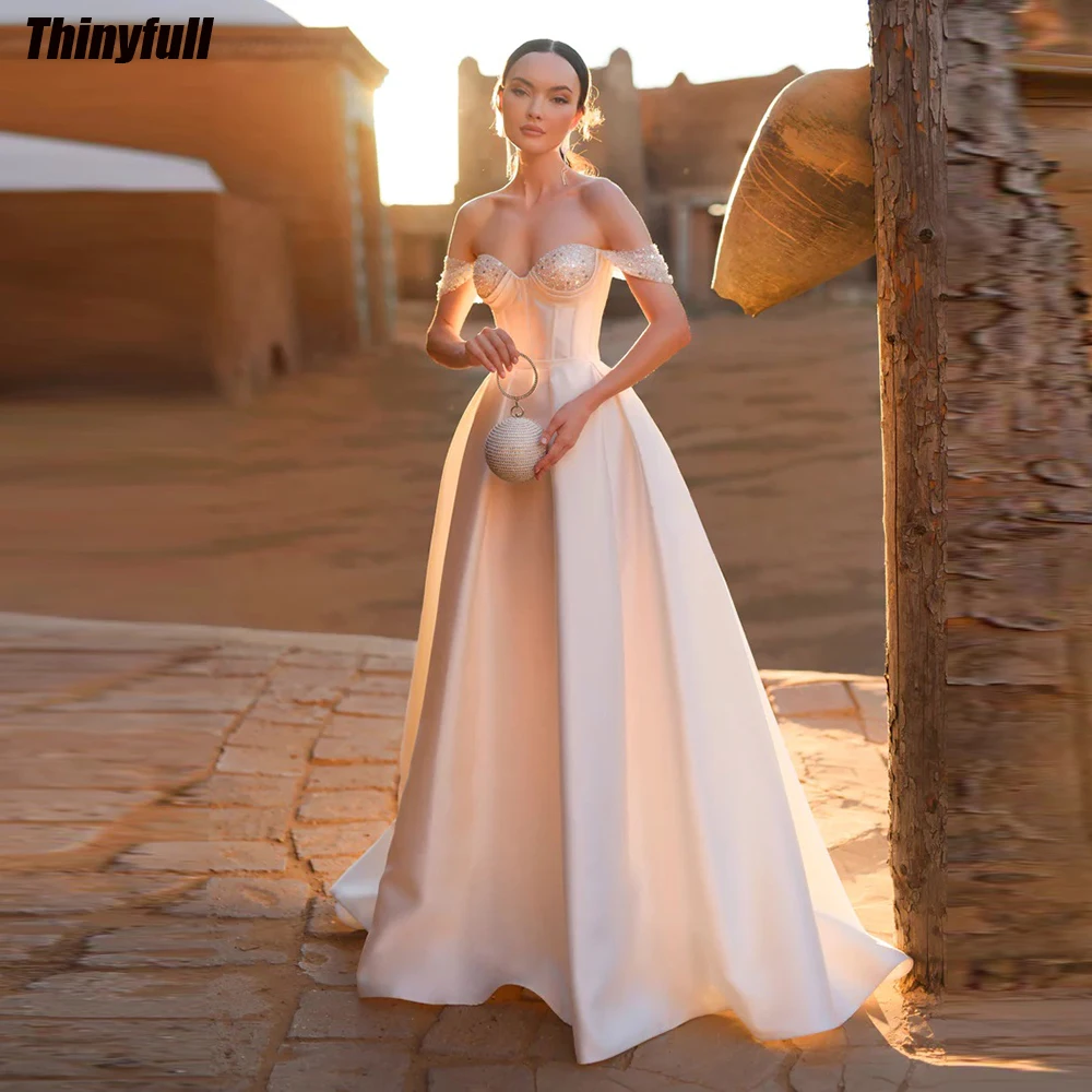 

Thinyfull Off Shoulder Wedding Dresses A-line Sweetheart Sequin Bridal Gowns 2024 Satin Long Bride Dress Vestidos De Novia