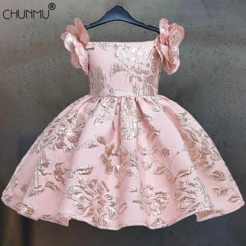 

Toddler Baby Girl Infant Princess Dress Shoulder Bow Jacquard Baby Girl Party Wedding Dress Kids Vestidos for Baby 1st Birthday