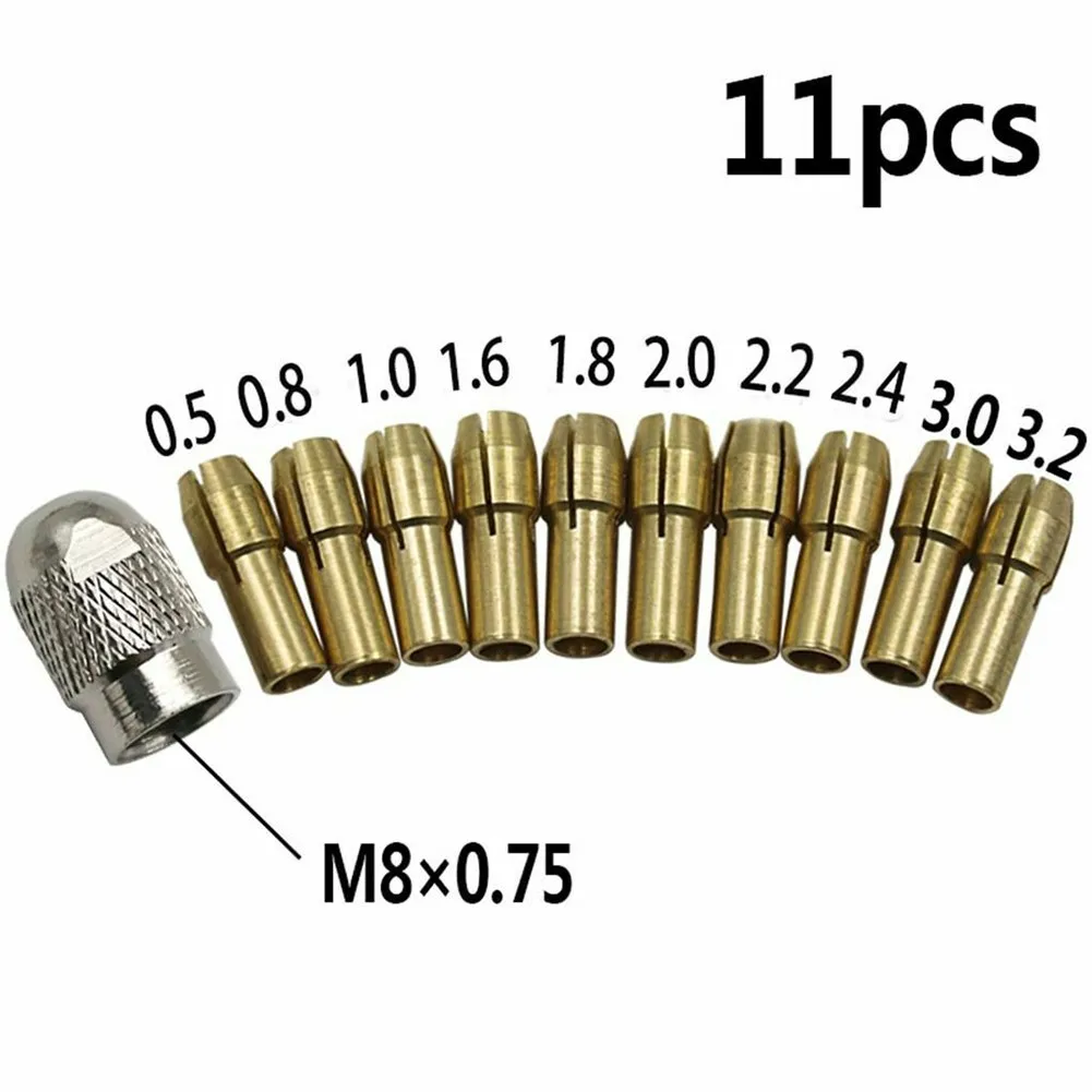 Мини-дрель, 11 шт./комплект, латунный патрон 0,5-3,2 мм мини цанговый патрон для дрели латунный 3 0 мм 20 шт