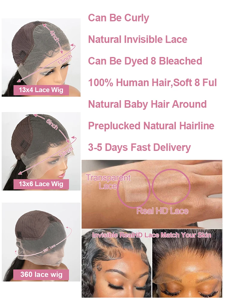 360 Full Body Wave 13x6 HD Lace Front Human Hair Wigs 40 46 Inch Brazilian 13x4 Hd Lace Frontal for Women High 300% Density